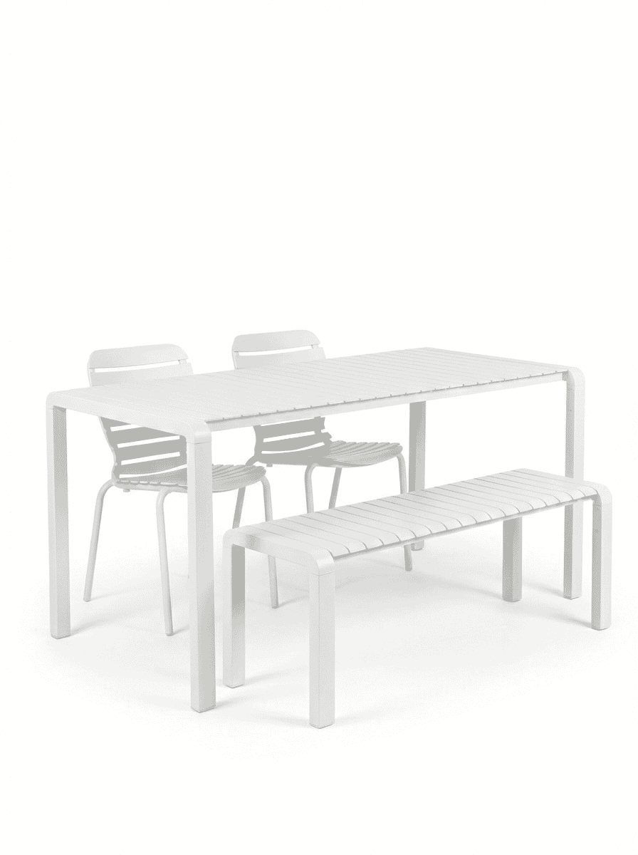Zuiver Tuinset Vondel – Strakke Witte Set met Tafel, 2 Stoelen en Bankje