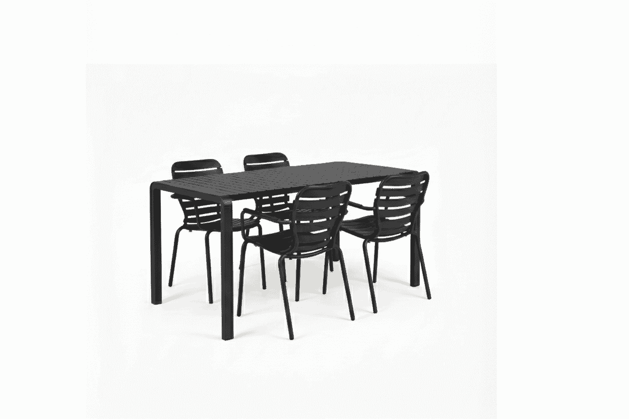 Zuiver Tuinset Vondel – Strakke zwarte set met tafel en 4 stoelen