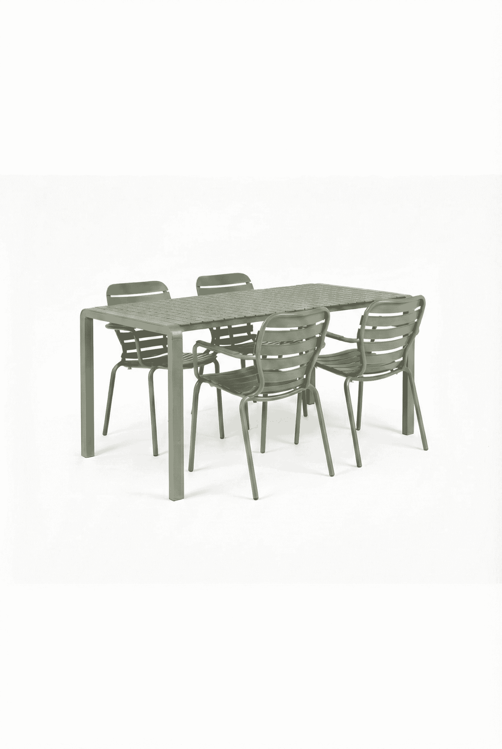 Zuiver Vondel Tuinset – Groene aluminium eettafel met 4 comfortabele stoelen