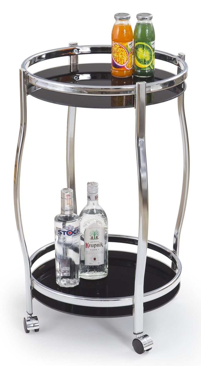 Zwarte Keukentrolley Shiny 71 cm – Modern bar‑tabel met glanzend glazen blad