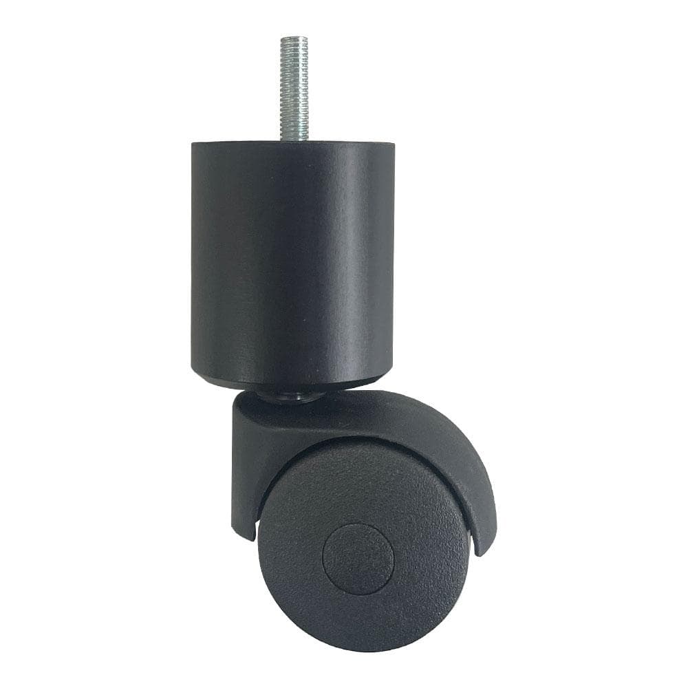 Zwarte meubelpoot met ronde wielen – massief hout, 12,5 cm hoog, M8‑draadeind