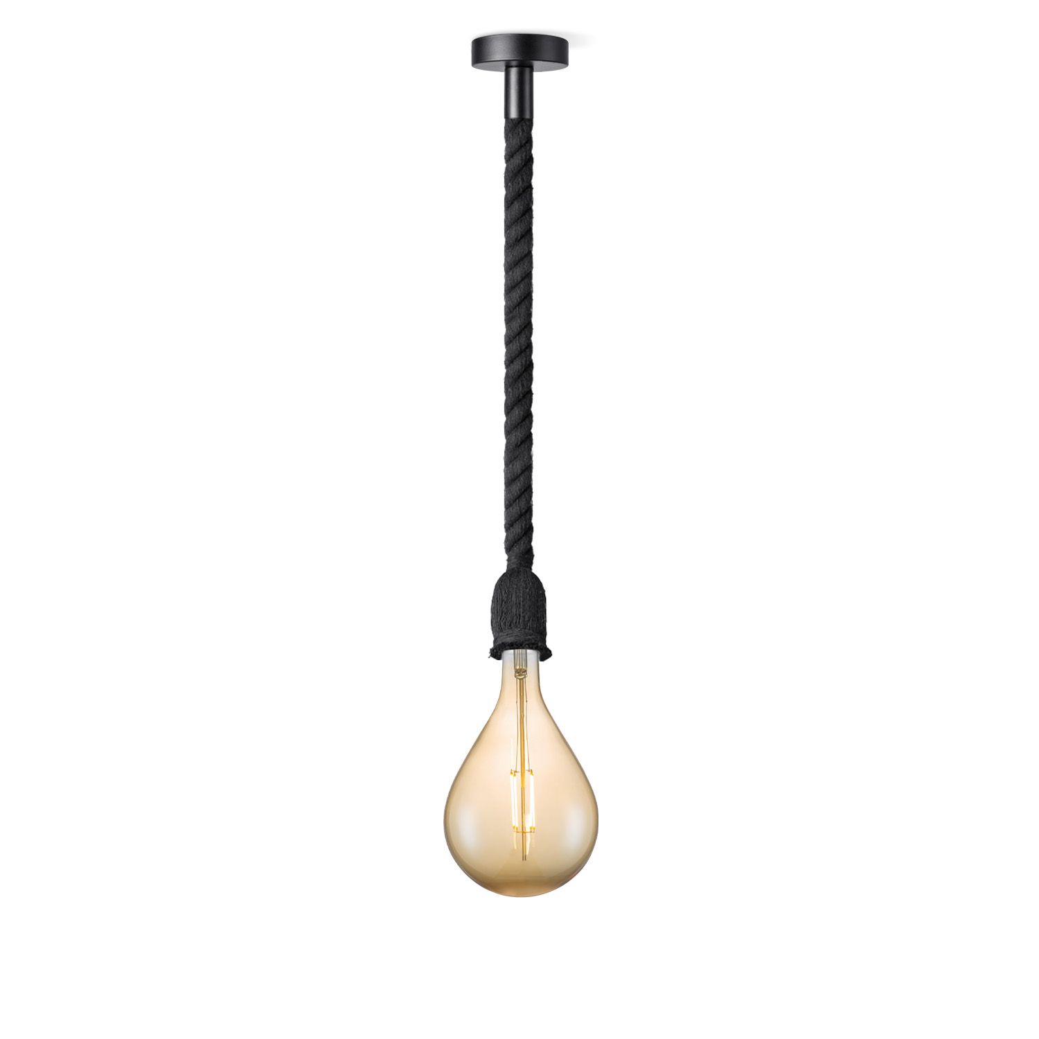 Zwarte Touwhanglamp Leonardo – Stoer Design met Amber LED‑licht