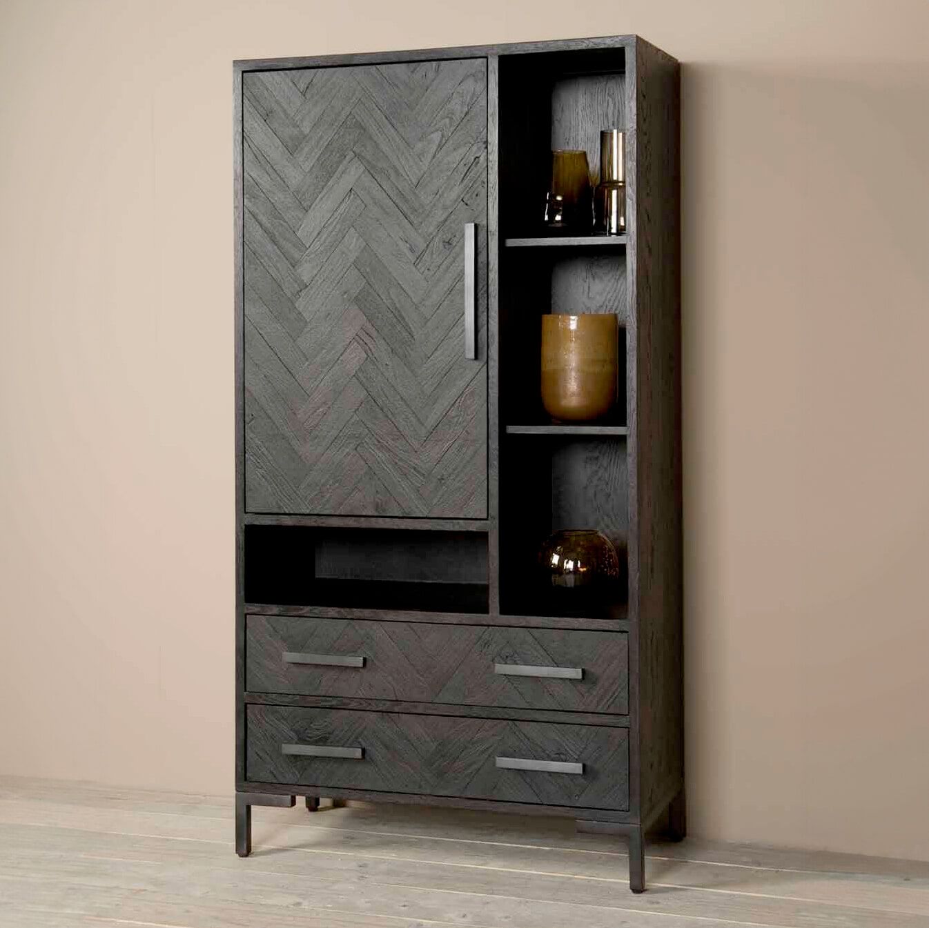 Zwarte Tower Living Opbergkast Ziano Visgraat – Strakke 190×100 cm Opslag met Duurzaam Design