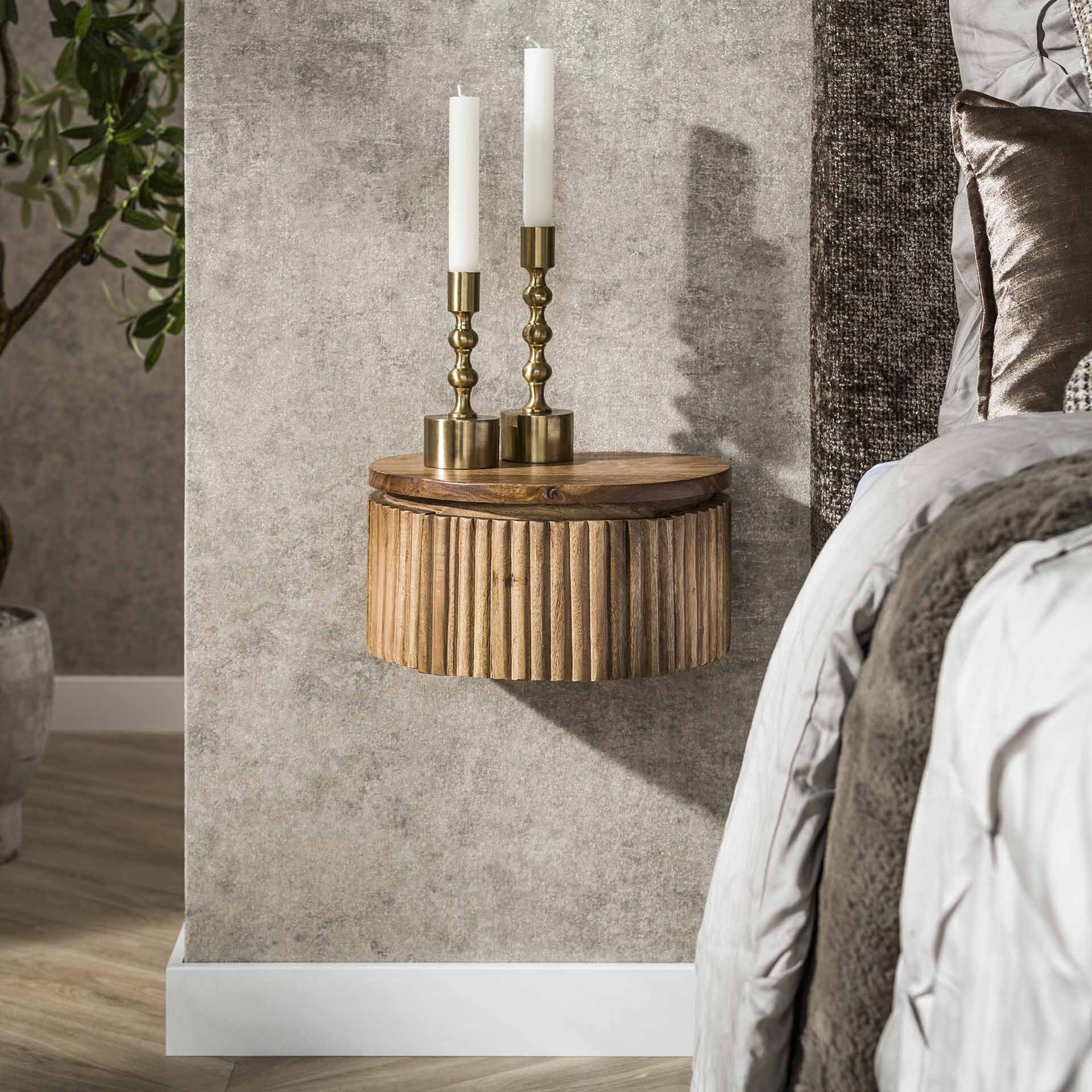 Zwevend Rond Nachtkastje Sharmila XS – Elegante Opbergruimte van Massief Mangohout