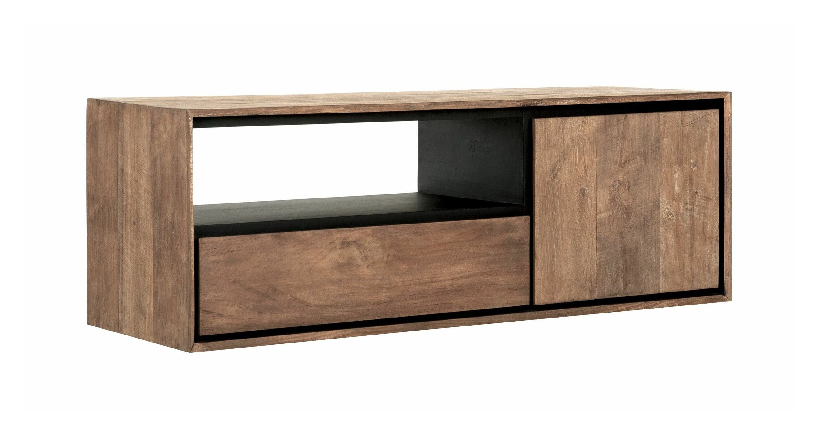 Zwevend TV‑meubel Metropole van gerecycled teakhout – 115 cm, naturel