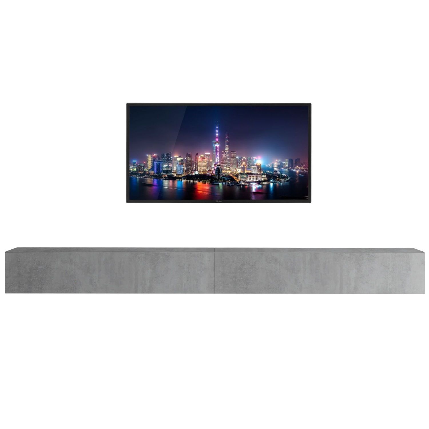 Zwevend TV-meubel Tesla 276 cm – Modern grijs beton design voor een stijlvolle woonkamer