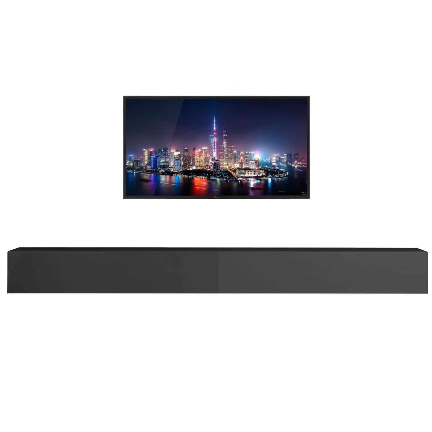 Zwevend TV‑meubel Tesla – Strak hoogglans grijs, 276 cm breed